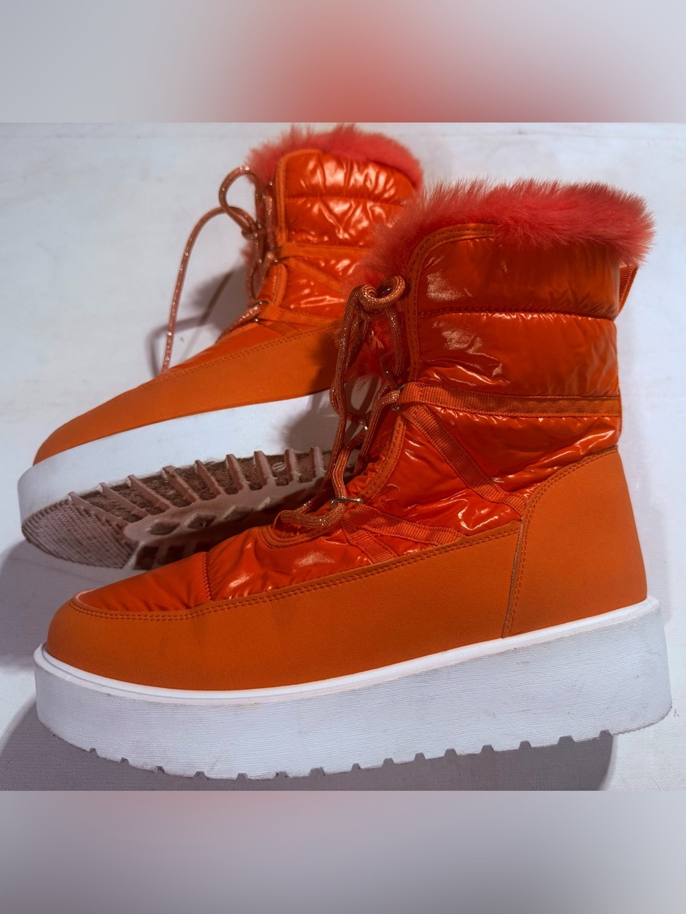Wild Diva Lounge Orange Quilted Faux-Fur Platform Winter Boots
